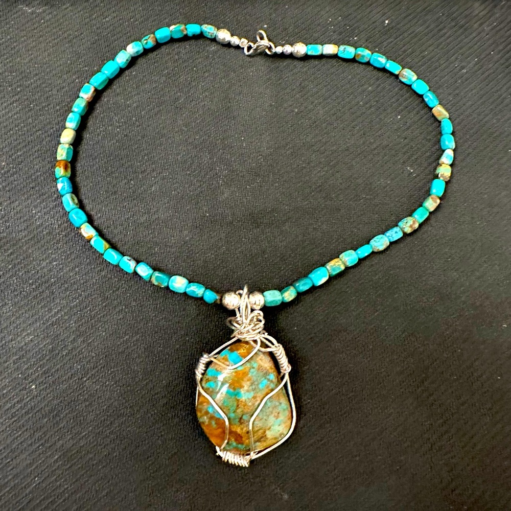 Hand Crafted “One of a Kind” Turquoise & Sterling Silver Pendant Necklace